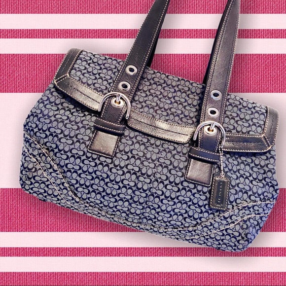 Coach Signature Soho Flap Satchel Navy Large - Picture 1 of 8